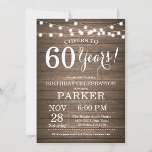 Rustic 60th Birthday Invitation Wood Kaart