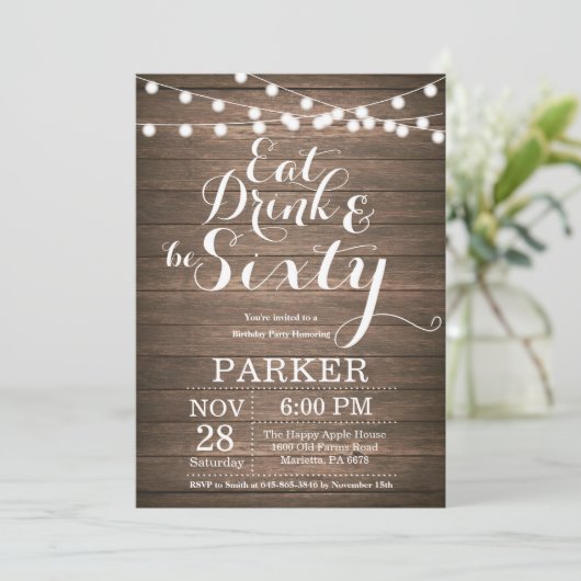 Rustic 60th Birthday Invitation Wood Kaart (Staand voorkant)