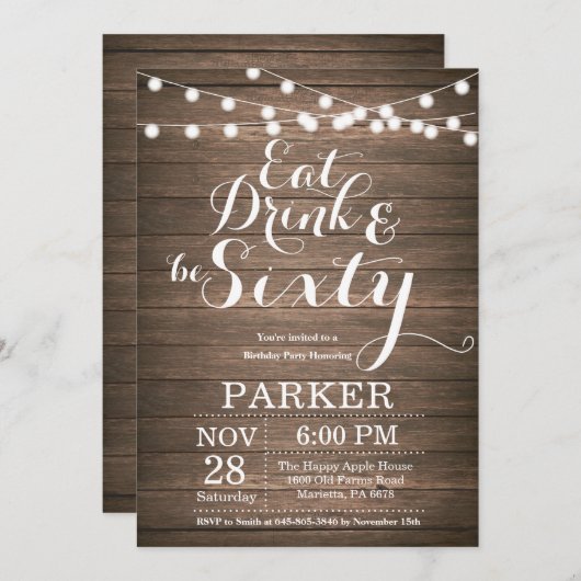 Rustic 60th Birthday Invitation Wood Kaart (Voorkant / Achterkant)