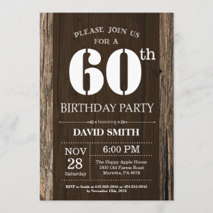 Rustic 60th Birthday Invitation  Wood Kaart