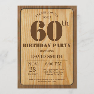 Rustic 60th Birthday Invitation  Wood Kaart