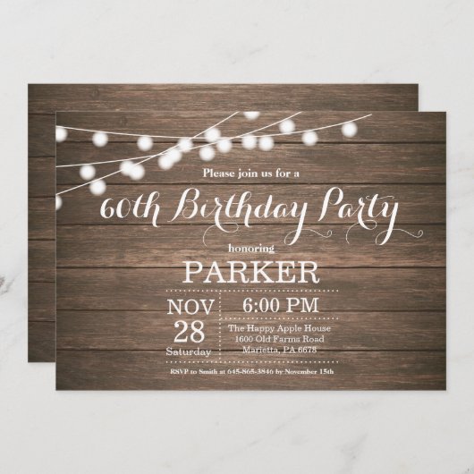 Rustic 60th Birthday Invitation Wood Kaart (Voorkant / Achterkant)