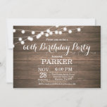 Rustic 60th Birthday Invitation Wood Kaart<br><div class="desc">Rustic 60th Birthday Uitnodiging met de Achtergrond van het Hout van de Lichten van het Koord. 13e 15e 16e 18e 21e 30e 40e 60e 70e 90e 100e,  elke leeftijd. Voor verdere aanpassing,  te klikken gelieve de knoop "van de Aanpassing het"en ons ontwerphulpmiddel te gebruiken om deze sjabloon te wijzigen.</div>