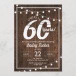 Rustic 60th Birthday met String Lights Party Kaart<br><div class="desc">Deze rustige 60e verjaardagsuitnodiging kenmerkt koordlichten op een donkere houtachtergrond. Klik de aanpassingsknoop voor meer flexibiliteit in het wijzigen van de tekst! De variaties van dit ontwerp, extra kleuren, evenals de coördinerende producten zijn beschikbaar in onze winkel, zazzle.com/doodlelulu*. Neem contact met ons op als je dit ontwerp op een specifiek...</div>