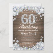 Rustic 60th Birthday Silver Diamond Kaart (Voorkant)