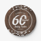 Rustic 60th Birthday String Lights Birthday Party Papieren Bordje (Voorkant)