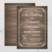 Rustic 65th Birthday and Retirement Party Kaart (Voorkant / Achterkant)