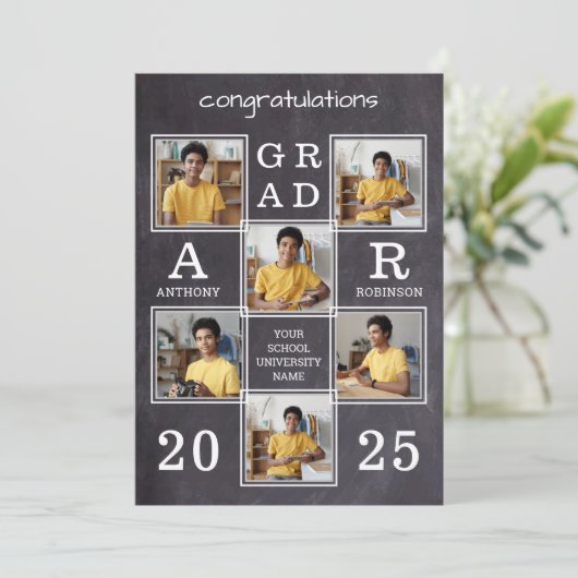 Rustic 6 Afstuderen van het Photo Collage Chalkboa Aankondiging (Staand voorkant)
