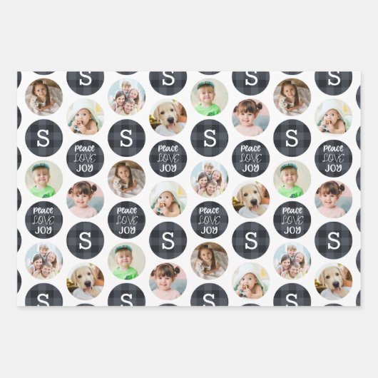 Rustic 6 Foto Monogram Pset PEACE LOVE JOY Inpakpapier Vel (Voorkant)