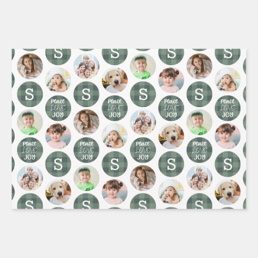 Rustic 6 Foto Monogram VREDE LIEFDE JOY Plaid Inpakpapier Vel (Voorkant)