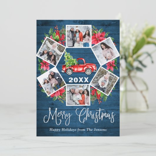 Rustic 6 PHOTO Merry kerstgroet Feestdagenkaart (Staand voorkant)