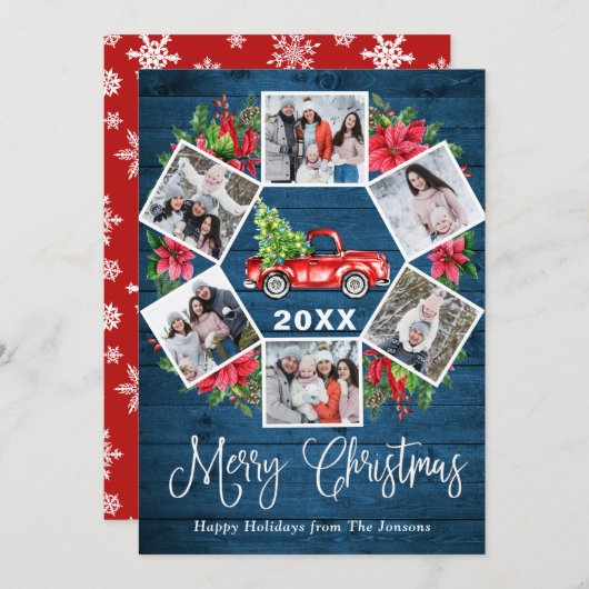 Rustic 6 PHOTO Merry kerstgroet Feestdagenkaart (Voorkant / Achterkant)