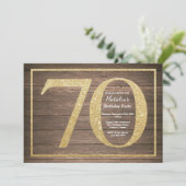 Rustic 70th Birthday Invitation Gold Glitter Kaart (Staand voorkant)