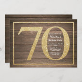 Rustic 70th Birthday Invitation Gold Glitter Kaart (Voorkant / Achterkant)