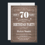 Rustic 70th Birthday Invitation Kaart<br><div class="desc">Rustic 70th Birthday Invitation. Witte Typografie. Rustic Wood Background Volwassen verjaardag. Mannelijke Mannen of vrouwen: Birthday. Kinder jongen of meisje Lady Teen Teenage Bday Invite. 13e 15e 16e 18e 21e 30e 40e 50e 60e 70e 80e 90e 100e. Elke leeftijd. Voor verdere aanpassing, te klikken gelieve de knoop "van de Aanpassing...</div>