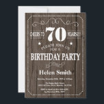 Rustic 70th Birthday Invitation Kaart<br><div class="desc">Een rustieke 70e verjaardag uitnodiging. Witte typografie. Rustieke houten achtergrond. Verjaardag voor volwassenen. Verjaardag van Mannen of vrouwen. Kinder jongen of meisje dame tiener Bday Nodig uit. 13e 15e 16e 18e 20e 21e 30e 40e 50e 60e 70e 80e 90e 100e. Elke leeftijd. Voor verdere aanpassing klikt u op de knop...</div>