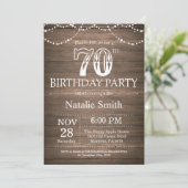 Rustic 70th Birthday Invitation String Lights Kaart (Staand voorkant)