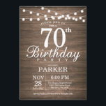 Rustic 70th Birthday Invitation String Lights Wood Kaart<br><div class="desc">Rustic 70th Birthday Uitnodiging met de Achtergrond van het Hout van de Lichten van het Koord. 16e 18e 21e 30e 40e 50e 60e 70e 90e 100e,  elke leeftijd. Voor verdere aanpassing,  te klikken gelieve de knoop "van de Aanpassing het"en ons ontwerphulpmiddel te gebruiken om deze sjabloon te wijzigen.</div>