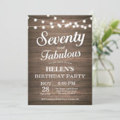 Rustic 70th Birthday Invitation Wood Fabulous Kaart (Staand voorkant)