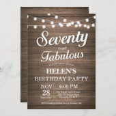 Rustic 70th Birthday Invitation Wood Fabulous Kaart (Voorkant / Achterkant)