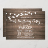Rustic 70th Birthday Invitation Wood Kaart (Voorkant / Achterkant)