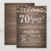 Rustic 70th Birthday Invitation Wood Kaart (Voorkant / Achterkant)