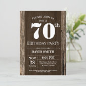 Rustic 70th Birthday Invitation  Wood Kaart (Staand voorkant)