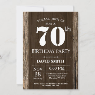 Rustic 70th Birthday Invitation  Wood Kaart