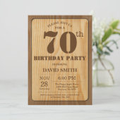 Rustic 70th Birthday Invitation  Wood Kaart (Staand voorkant)