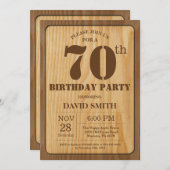 Rustic 70th Birthday Invitation  Wood Kaart (Voorkant / Achterkant)