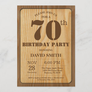Rustic 70th Birthday Invitation  Wood Kaart