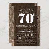 Rustic 70th Birthday Invitation  Wood Kaart (Voorkant / Achterkant)