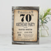 Rustic 70th Birthday Invitation Wood Kaart (Staand voorkant)