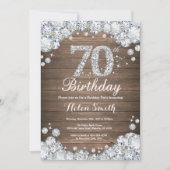 Rustic 70th Birthday Silver Diamond Kaart (Voorkant)