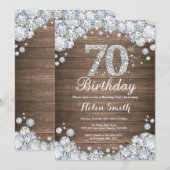 Rustic 70th Birthday Silver Diamond Kaart (Voorkant / Achterkant)