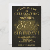 Rustic 80th Birthday Black & Gold Kaart (Voorkant)
