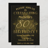 Rustic 80th Birthday Black & Gold Kaart (Voorkant / Achterkant)