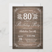 Rustic 80th Birthday Invitation Floral Kaart (Voorkant)