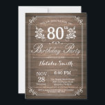 Rustic 80th Birthday Invitation Floral Kaart<br><div class="desc">Rustic 80th Birthday Invitation with Rustic Wood Background and Floral Flower Pattern. Adult Birthday. Male Men or Women Birthday. Kids Boy or Girl Lady Teen Teenage Bday Invite. 13th 15th 16th 18th 20th 21st 30th 40th 50th 60th 70th 80th 90th 100th. Any Age. For further customization, please click the "Customize...</div>