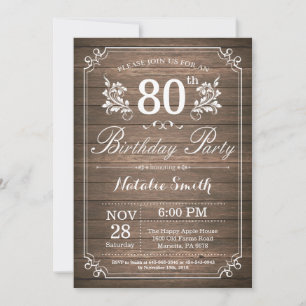 Rustic 80th Birthday Invitation Floral Kaart