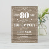 Rustic 80th Birthday Invitation Kaart (Staand voorkant)