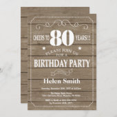 Rustic 80th Birthday Invitation Kaart (Voorkant / Achterkant)