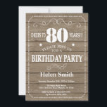 Rustic 80th Birthday Invitation Kaart<br><div class="desc">Rustic 80th Birthday Invitation. Witte Typografie. Rustic Wood Achtergrond. Volwassen verjaardag. Mannelijke Mannen of vrouwen: Birthday. Kinder jongen of meisje Lady Teenage Bday Invite. 13e 15e 16e 18e 21e 30e 40e 50e 60e 70e 90e 100e. Elke leeftijd. Voor verdere aanpassing, te klikken gelieve de knoop "van de Aanpassing het"en ons...</div>
