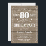 Rustic 80th Birthday Invitation Kaart<br><div class="desc">Rustic 80th Birthday Invitation. Witte Typografie. Rustic Wood Achtergrond. Volwassen verjaardag. Mannelijke Mannen of vrouwen: Birthday. Kinder jongen of meisje Lady Teenage Bday Invite. 13e 15e 16e 18e 21e 30e 40e 50e 60e 70e 90e 100e. Elke leeftijd. Voor verdere aanpassing, te klikken gelieve de knoop "van de Aanpassing het"en ons...</div>