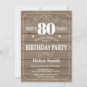 Rustic 80th Birthday Invitation Kaart