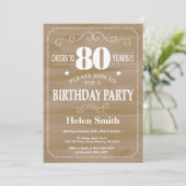 Rustic 80th Birthday Invitation Kaart (Staand voorkant)
