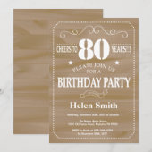 Rustic 80th Birthday Invitation Kaart (Voorkant / Achterkant)
