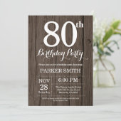 Rustic 80th Birthday Invitation Kaart (Staand voorkant)