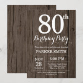 Rustic 80th Birthday Invitation Kaart (Voorkant / Achterkant)