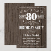 Rustic 80th Birthday Invitation Kaart (Voorkant / Achterkant)